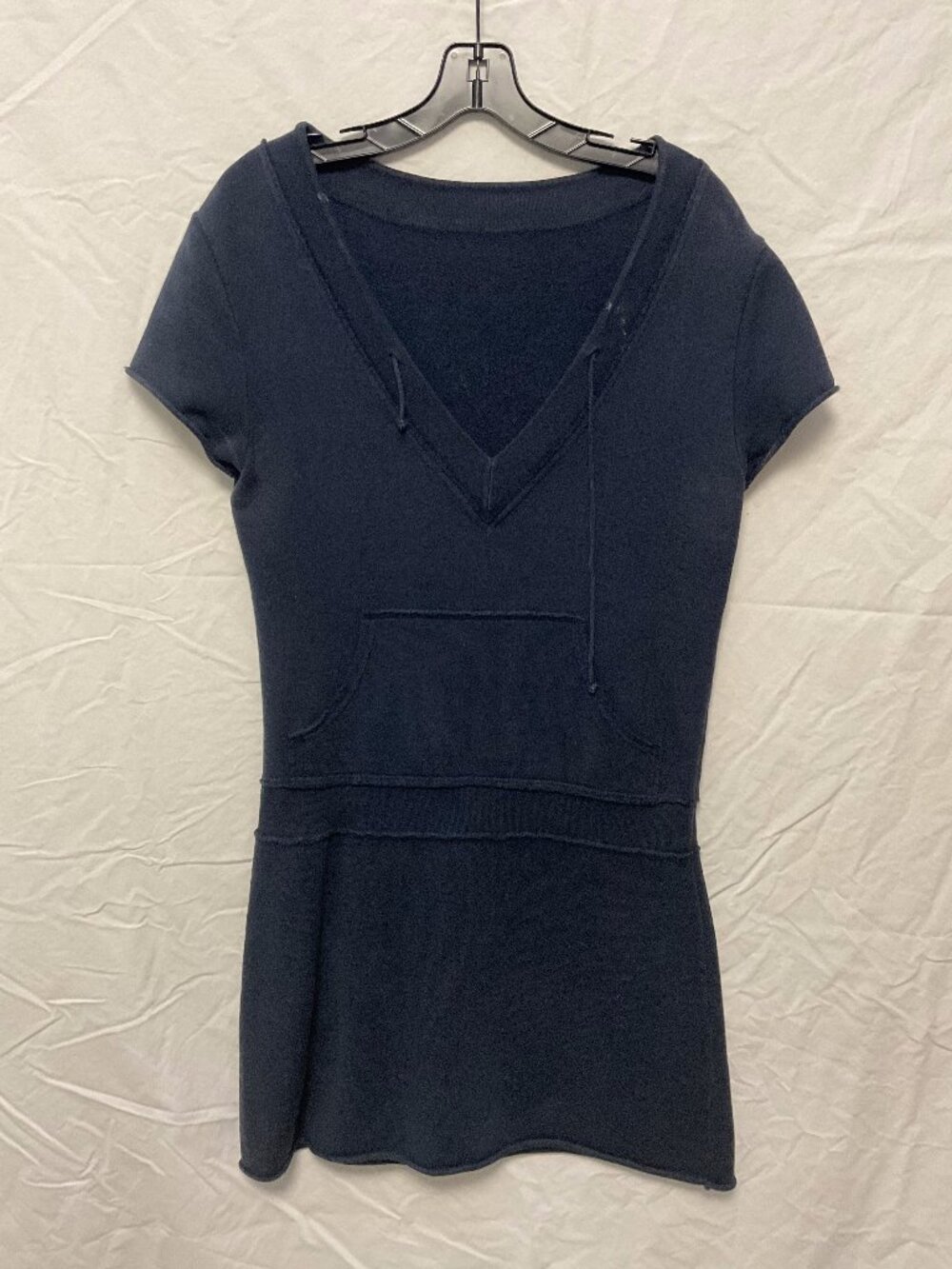 Navy French Terry V-Neck Tunic Mini Dress Size S Made in Italy